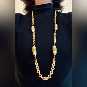 Pearls in Gold Opera Necklace